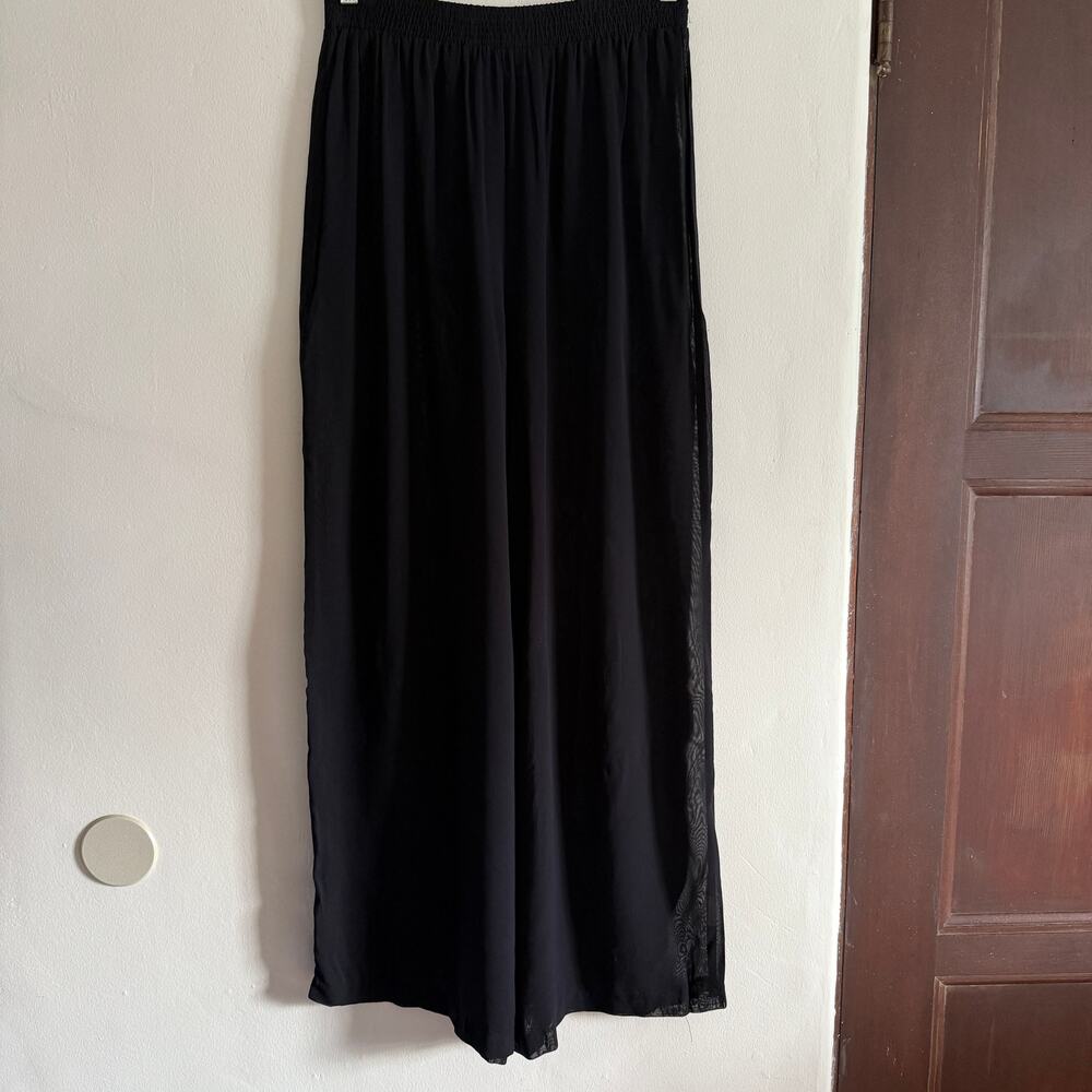 90s Vintage LAUNDRY | Black Sheer Wide Leg Chiffon Palazzo Pants | Size 8